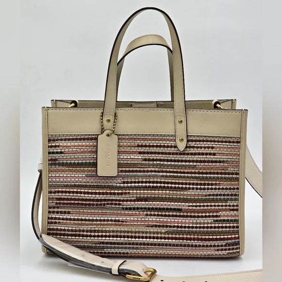 Coach Field Tote In Upwoven Leather, Chalk Multi - Picture 1 of 16
